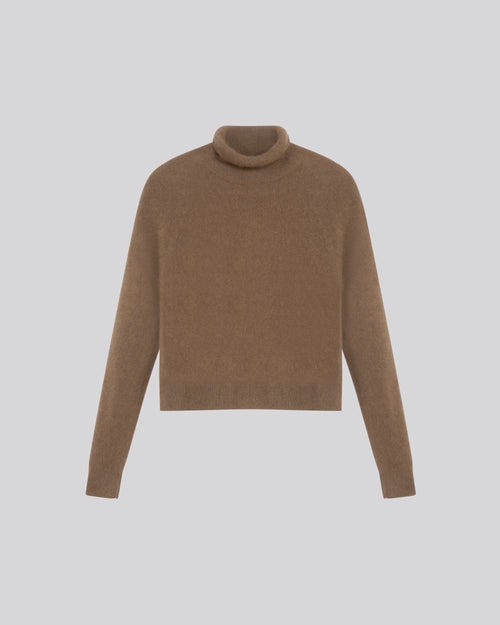 Pull Beige Col Roulé Manches Longues en Raccon wool / Polyamide - MAJESTIC FILATURES
