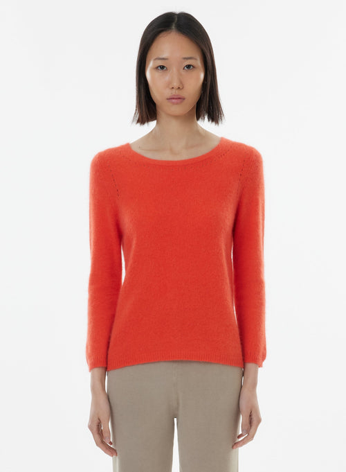 Pull Orange Manches Courtes Col Bateau - MAJESTIC FILATURES