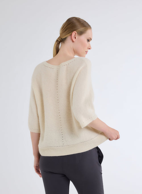 Pull Blanc Col Bateau Manches Coudes - MAJESTIC FILATURES