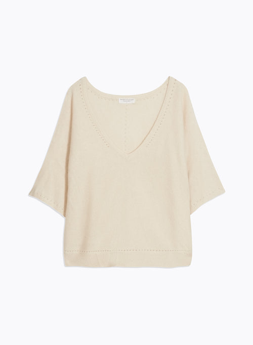 Pull Blanc Col V Manches Coudes - MAJESTIC FILATURES