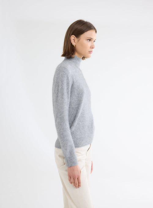 Pull Gris Col Montant Manches Longues - MAJESTIC FILATURES