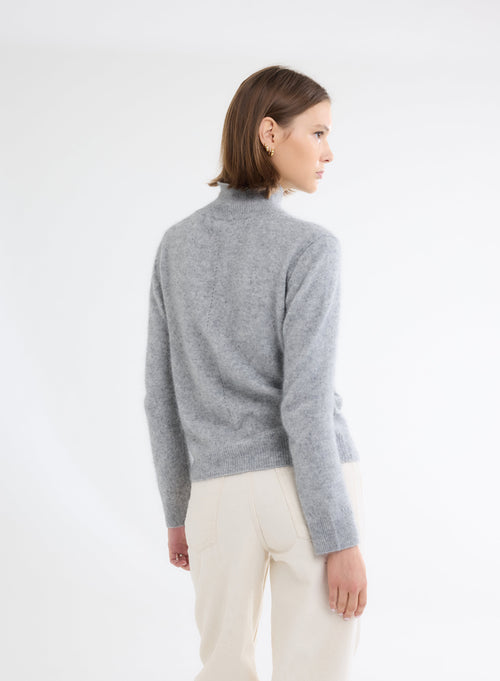 Pull Gris Col Montant Manches Longues - MAJESTIC FILATURES