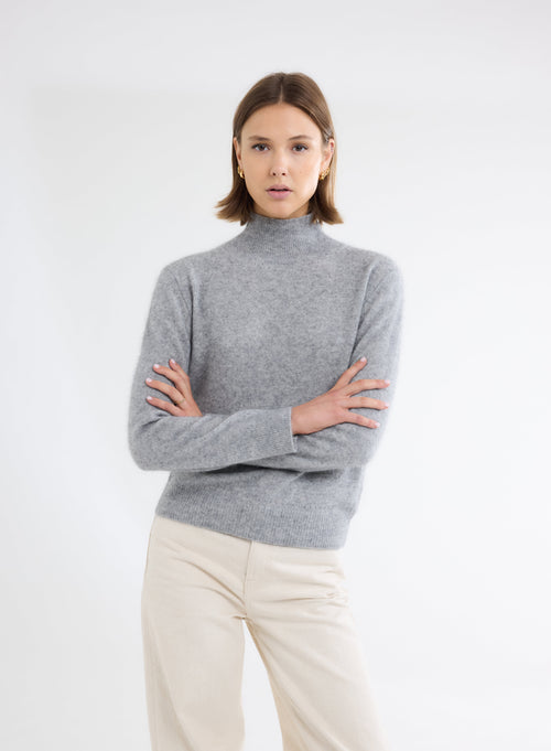 Pull Gris Col Montant Manches Longues - MAJESTIC FILATURES