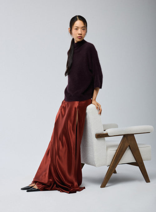 Pull Violet Col Roulé Manches Kimono en Raccon wool / Polyamide - MAJESTIC FILATURES