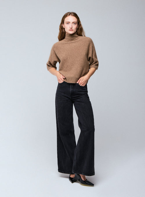 Pull Marron Col Roulé Manches Kimono en Raccon wool / Polyamide - MAJESTIC FILATURES