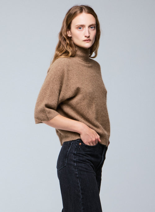 Pull Marron Col Roulé Manches Kimono en Raccon wool / Polyamide - MAJESTIC FILATURES