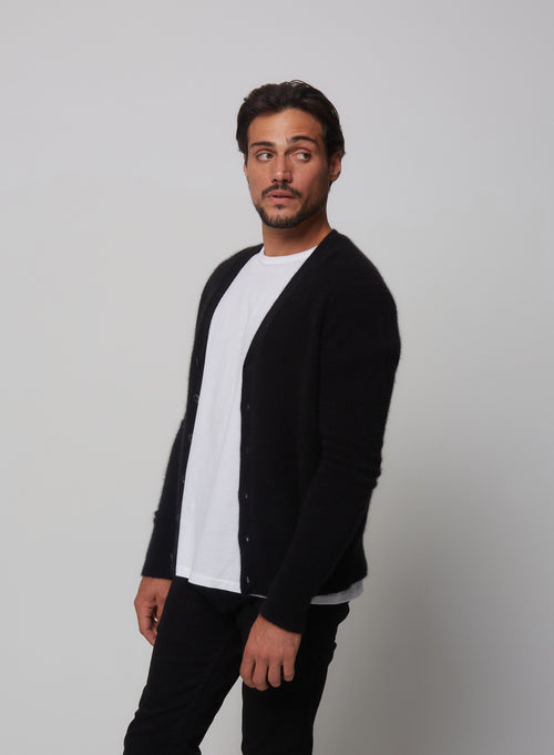 Gilet manches longues Noir Col V en Raccon wool / Polyamide - MAJESTIC FILATURES