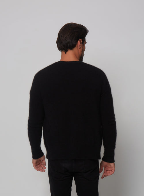 Gilet manches longues Noir Col V en Raccon wool / Polyamide - MAJESTIC FILATURES
