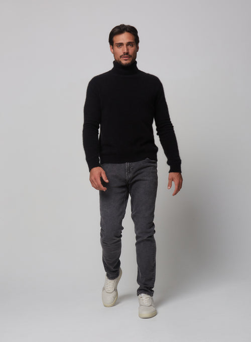 Pull Noir Col roulé manches longues en Raccon wool / Polyamide - MAJESTIC FILATURES