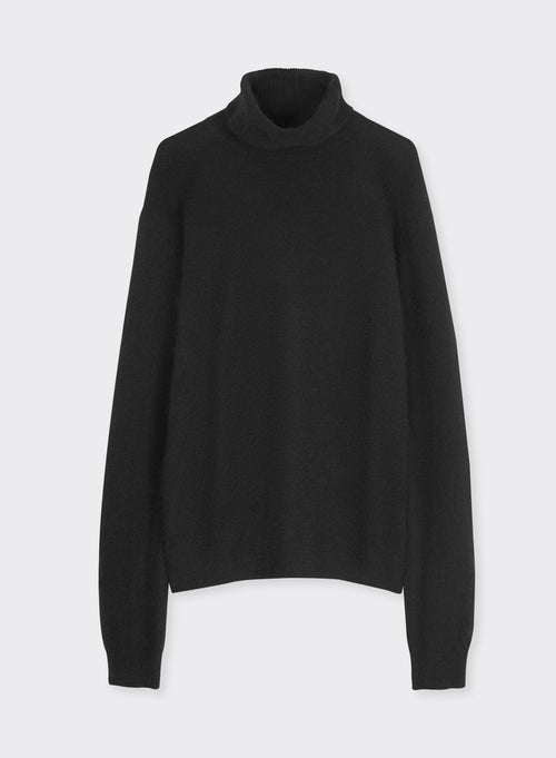 Pull Noir Col roulé manches longues en Raccon wool / Polyamide - MAJESTIC FILATURES