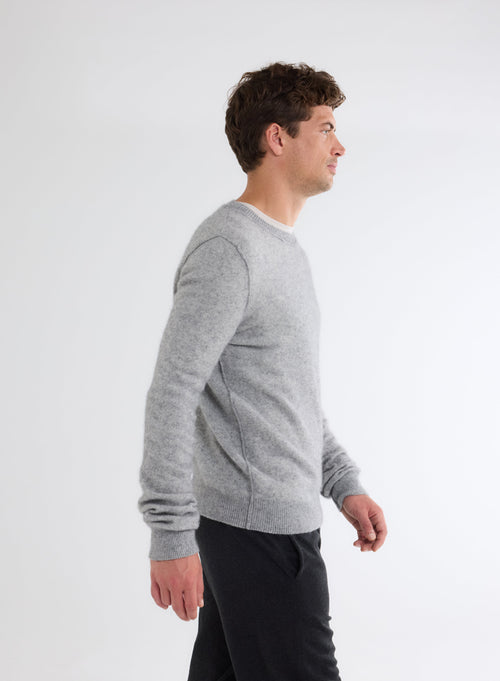 Pull Gris Col Rond Manches Longues en Raccoon et Polyamide - MAJESTIC FILATURES