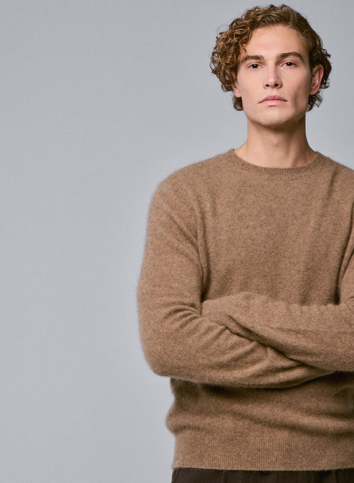 Beige langärmeliger Pullover mit Rundhalsausschnitt aus Raccon-Wolle / Polyamid - MAJESTIC FILATURES