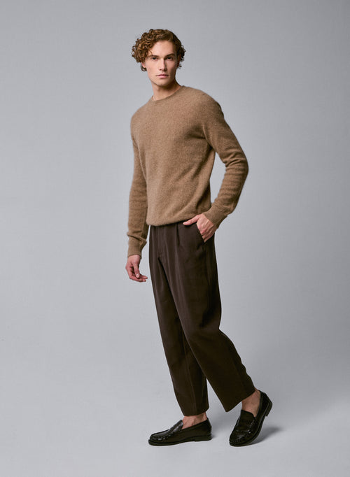 Beige langärmeliger Pullover mit Rundhalsausschnitt aus Raccon-Wolle / Polyamid - MAJESTIC FILATURES
