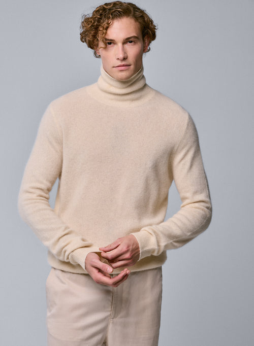 Weißer Rollkragenpullover mit langen Ärmeln aus Raccon-Wolle / Polyamid - MAJESTIC FILATURES