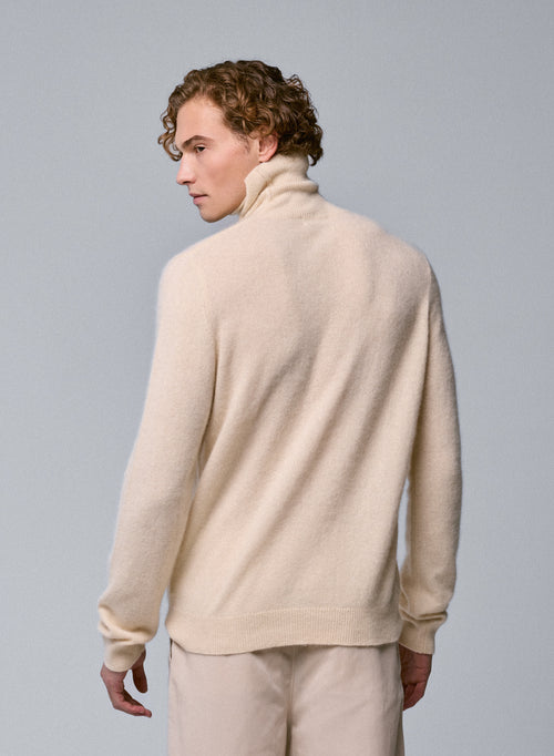 Weißer Rollkragenpullover mit langen Ärmeln aus Raccon-Wolle / Polyamid - MAJESTIC FILATURES