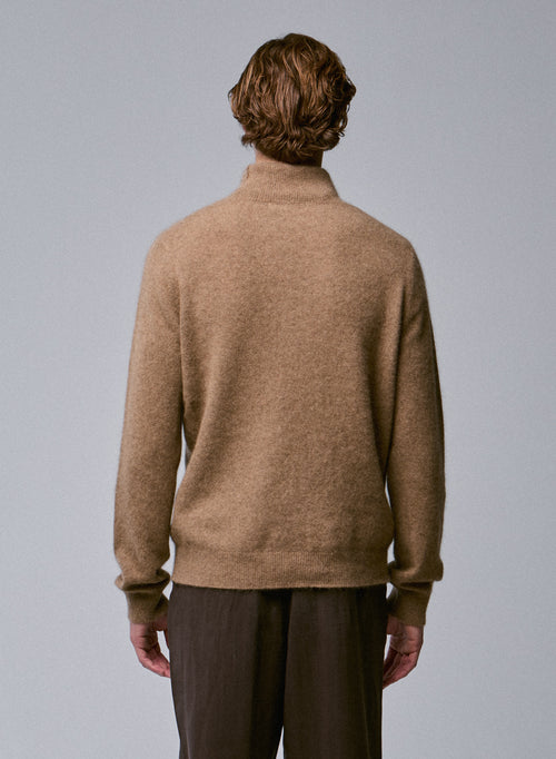 Beige Rollkragenpullover Lange Ärmel aus Raccon-Wolle / Polyamid - MAJESTIC FILATURES