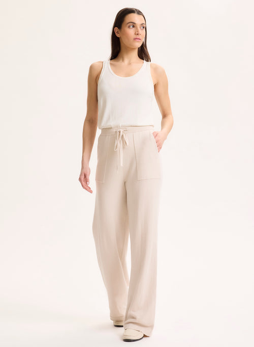 Pantalon beige en Coton organique / Elasthanne - MAJESTIC FILATURES