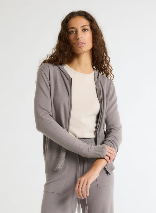 Pull Gris Col Capuche Manches Longues - MAJESTIC FILATURES