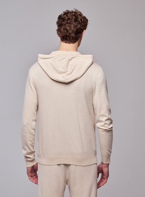 Gilet Beige Capuche Manches Longues en Coton organique / Elasthanne - MAJESTIC FILATURES