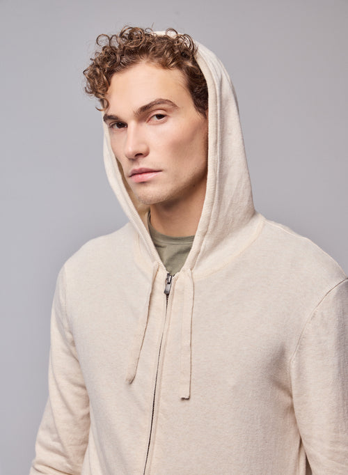 Gilet Beige Capuche Manches Longues en Coton organique / Elasthanne - MAJESTIC FILATURES