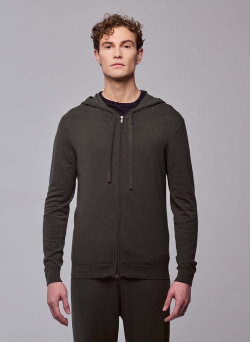 Grüne Kapuzenweste mit langen Ärmeln aus Bio-Baumwolle / Elasthan - MAJESTIC FILATURES