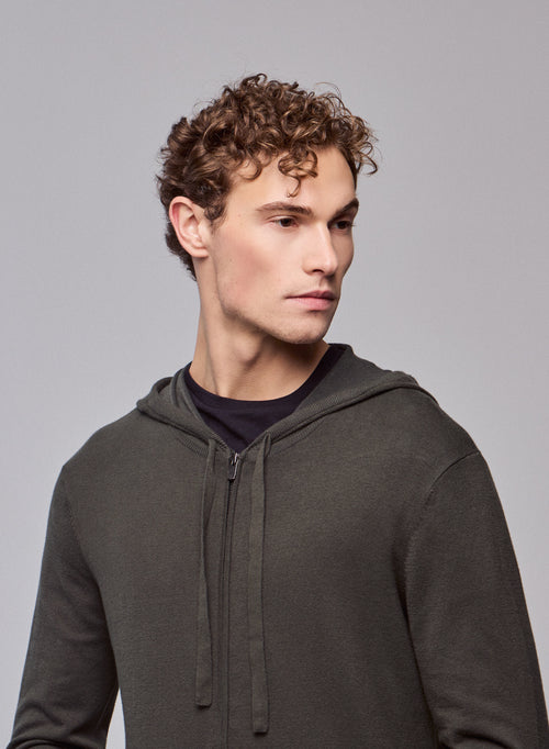 Grüne Kapuzenweste mit langen Ärmeln aus Bio-Baumwolle / Elasthan - MAJESTIC FILATURES