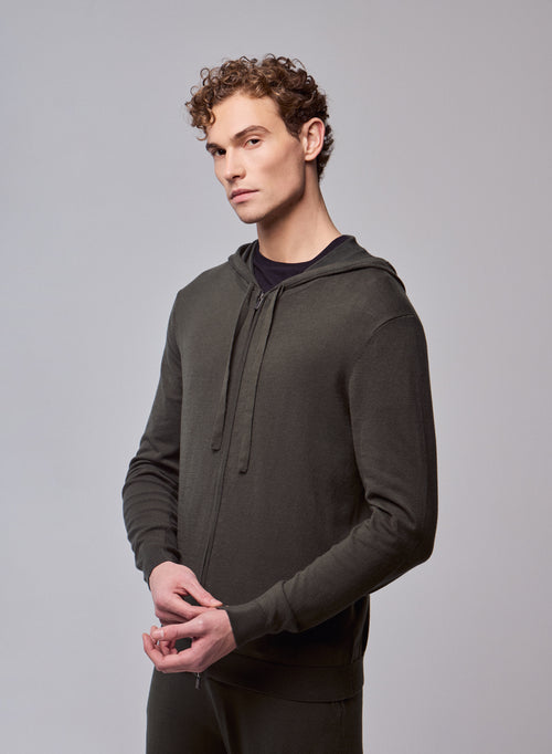 Grüne Kapuzenweste mit langen Ärmeln aus Bio-Baumwolle / Elasthan - MAJESTIC FILATURES