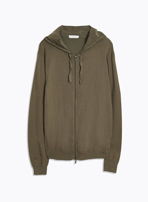 Grüne Strickjacke mit langärmeligem Kapuzenkragen aus Bio-Baumwolle / Elasthan - MAJESTIC FILATURES