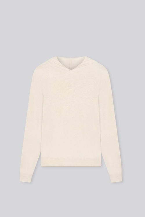 Beigefarbener Kapuzenpullover mit langen Ärmeln aus Bio-Baumwolle / Elasthan - MAJESTIC FILATURES