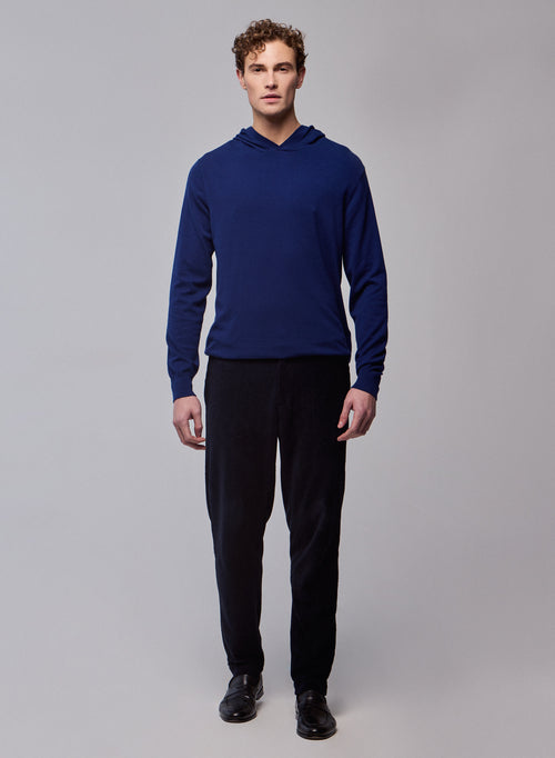 Blauer Kapuzenpullover mit langen Ärmeln aus Bio-Baumwolle / Elasthan - MAJESTIC FILATURES