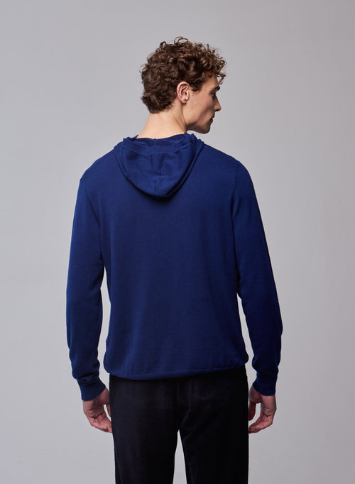 Blauer Kapuzenpullover mit langen Ärmeln aus Bio-Baumwolle / Elasthan - MAJESTIC FILATURES