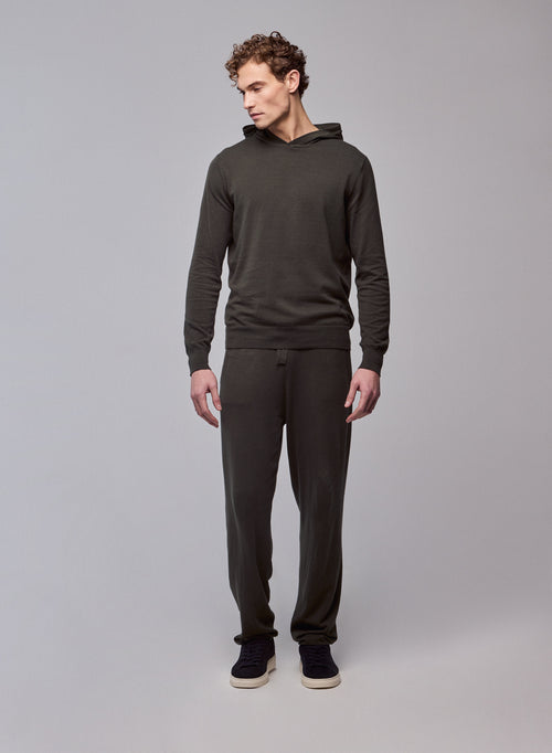 Grüner Kapuzenpullover mit langen Ärmeln aus Bio-Baumwolle / Elasthan - MAJESTIC FILATURES