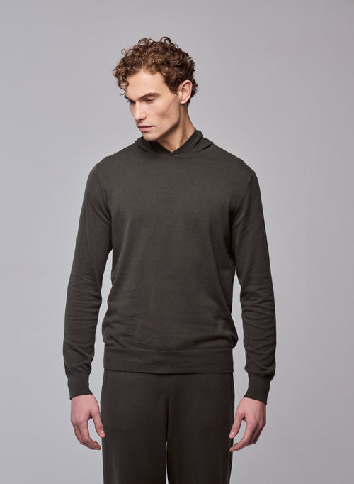 Grüner Kapuzenpullover mit langen Ärmeln aus Bio-Baumwolle / Elasthan - MAJESTIC FILATURES