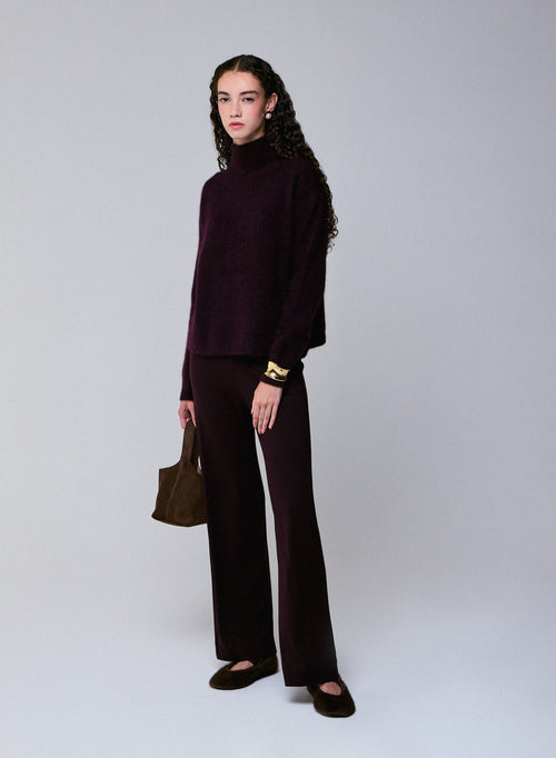 Pull Aubergine Col Roulé Manches Longues en Laine / Fox / Polyamide - MAJESTIC FILATURES
