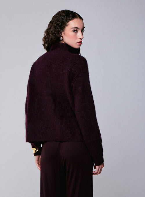 Pull Aubergine Col Roulé Manches Longues en Laine / Fox / Polyamide - MAJESTIC FILATURES