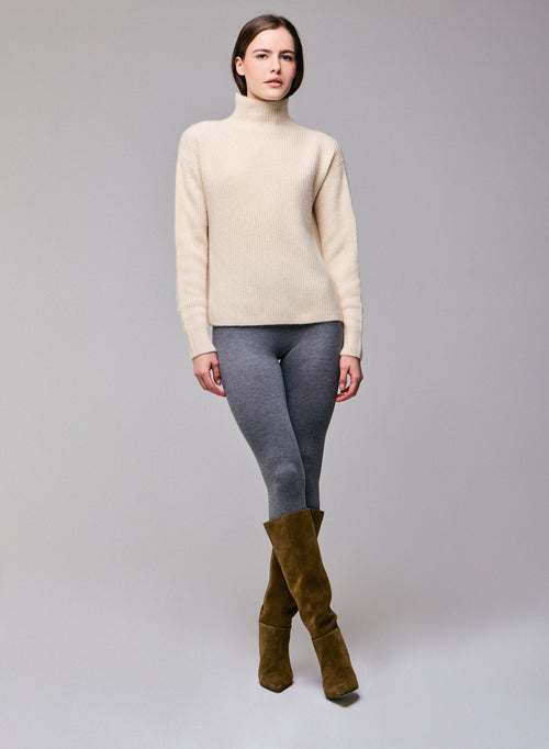 Pull Blanc lait Col Roulé Manches Longues en Laine / Fox / Polyamide - MAJESTIC FILATURES