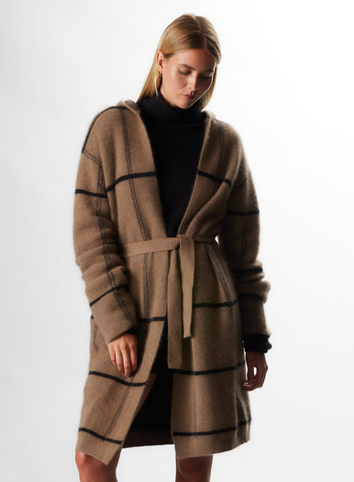 Gilet Bison / Noir Col Capuche Manches Longues en Raccon wool / Polyamide - MAJESTIC FILATURES
