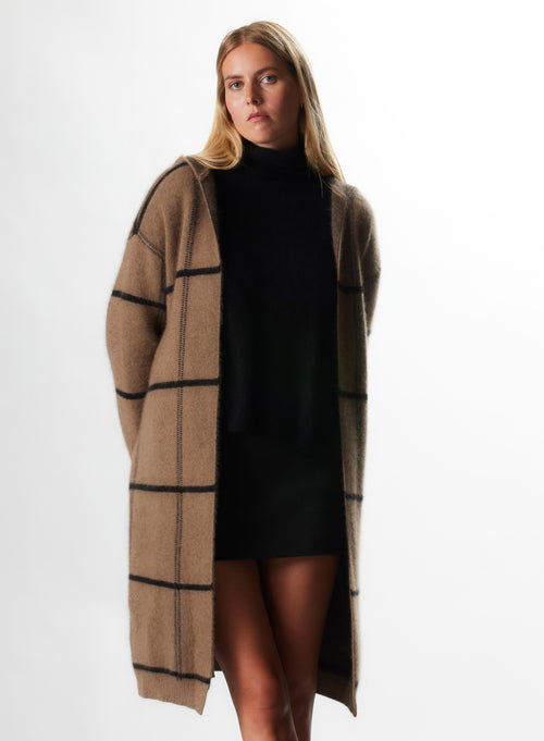 Gilet Bison / Noir Col Capuche Manches Longues en Raccon wool / Polyamide - MAJESTIC FILATURES
