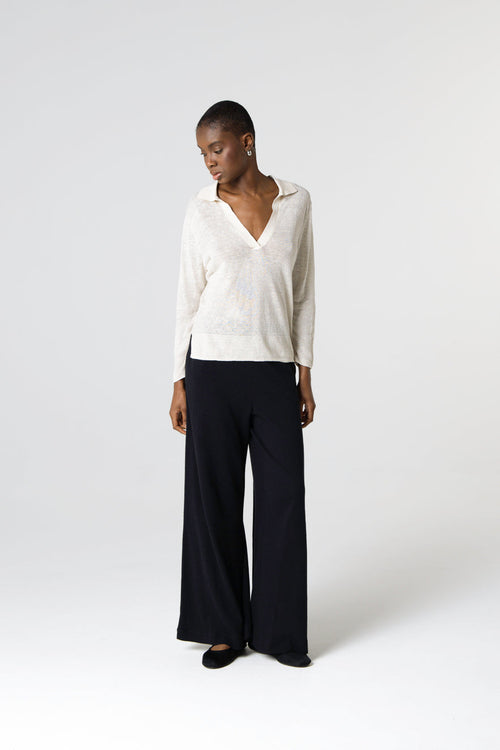 Polohemd mit Dreiviertelärmeln aus Leinen in Weiß - MAJESTIC FILATURES