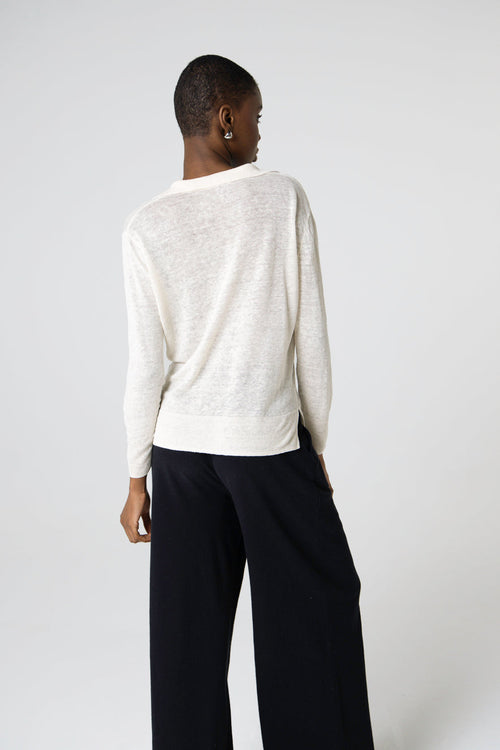 Polohemd mit Dreiviertelärmeln aus Leinen in Weiß - MAJESTIC FILATURES