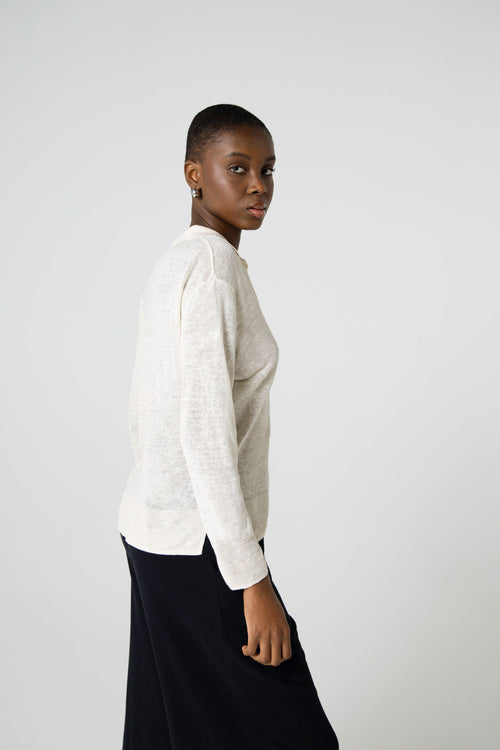 Polohemd mit Dreiviertelärmeln aus Leinen in Weiß - MAJESTIC FILATURES