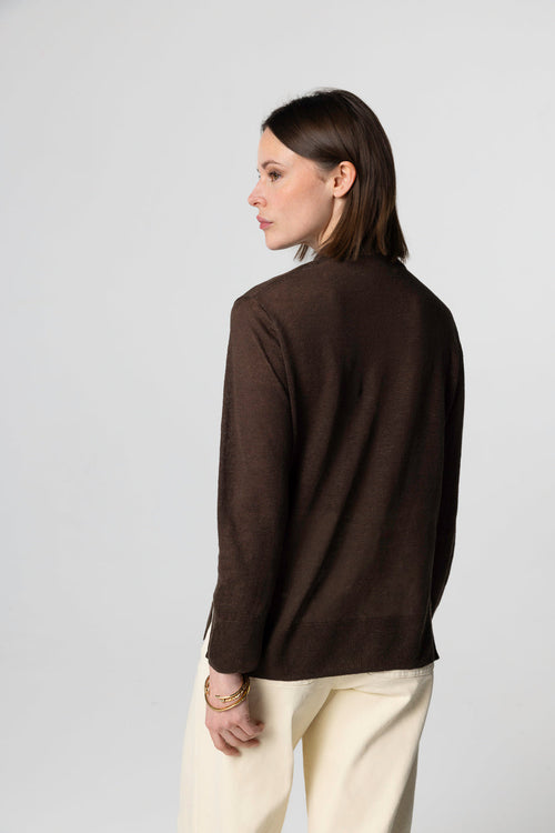 Polohemd mit Dreiviertelärmeln aus Leinen in Dunkelbraun - MAJESTIC FILATURES