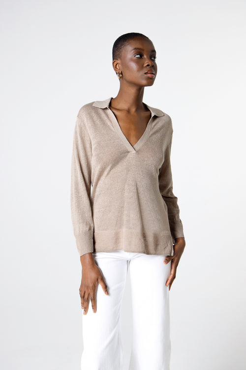 Polo Désert Manches Trois quarts en Lin - MAJESTIC FILATURES