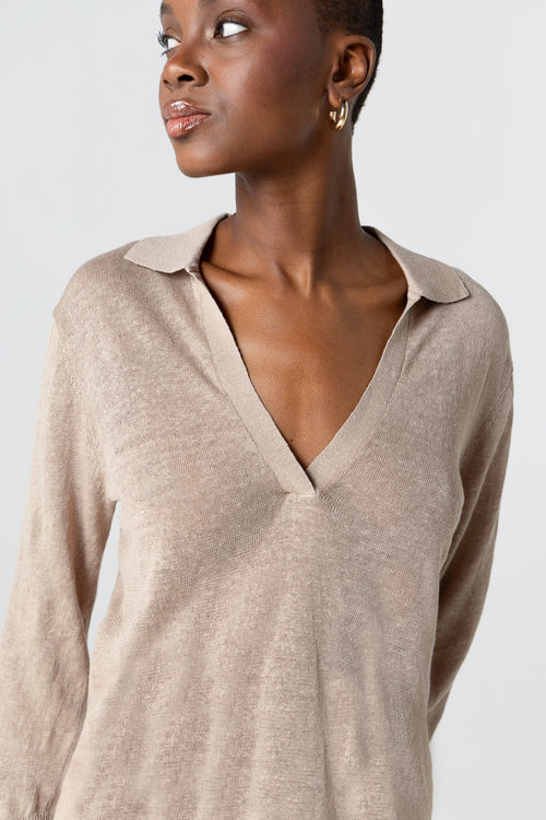 Polo Désert Manches Trois quarts en Lin - MAJESTIC FILATURES