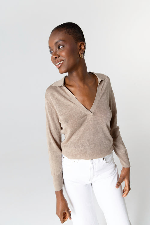 Polo Désert Manches Trois quarts en Lin - MAJESTIC FILATURES