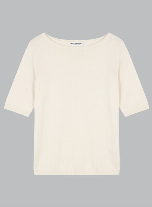 Pull Cream Col Rond Manches Courtes en Lin - MAJESTIC FILATURES