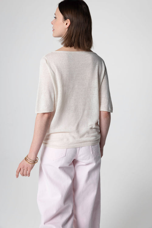 Pullover mit Rundhalsausschnitt Kurze Ärmel aus Leinen in Creme - MAJESTIC FILATURES