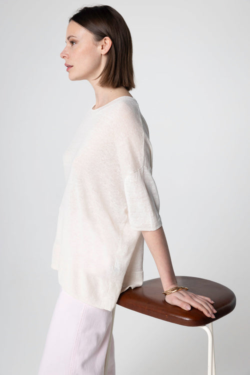 Pull Cream Col Rond Manches Courtes en Lin - MAJESTIC FILATURES