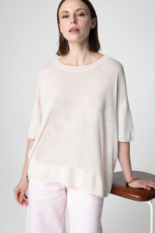 Pull Cream Col Rond Manches Courtes en Lin - MAJESTIC FILATURES