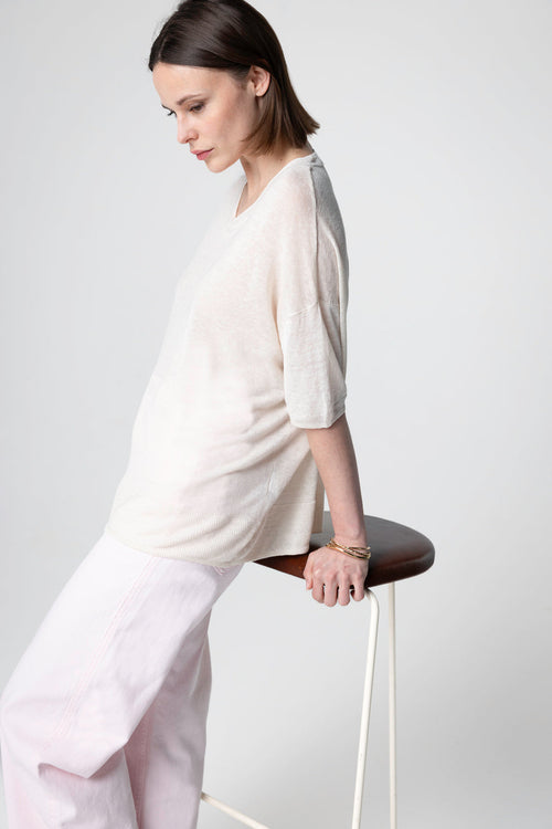 Pull Cream Col Rond Manches Courtes en Lin - MAJESTIC FILATURES
